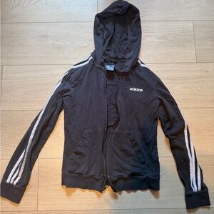 adidas Black Hoodie with White Sleeve Stripes